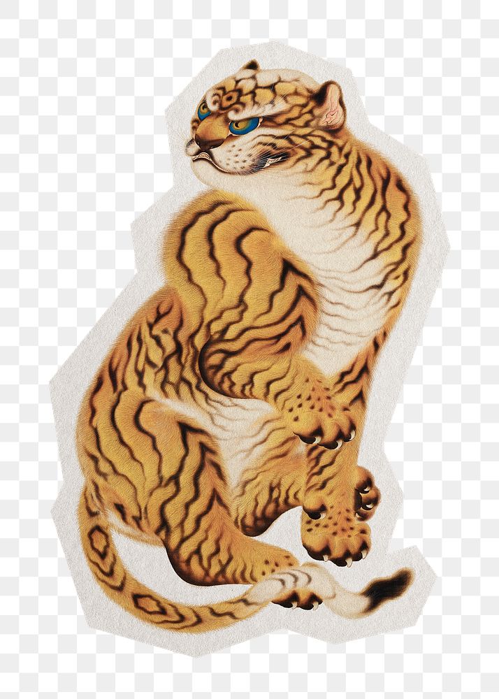PNG Yuhi's Tiger sticker with white border, transparent background 