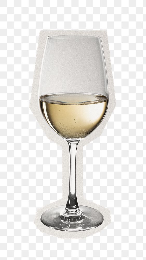 Png white wine glass sticker, paper cut on transparent background