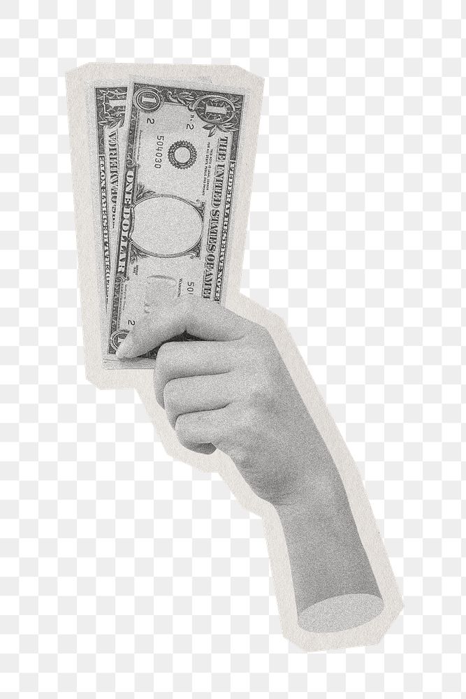 Png holding dollar bills  sticker, paper cut on transparent background