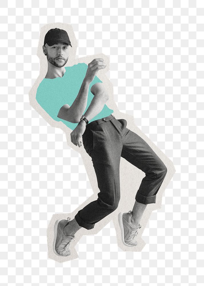 Dancing man png sticker, paper cut on transparent background