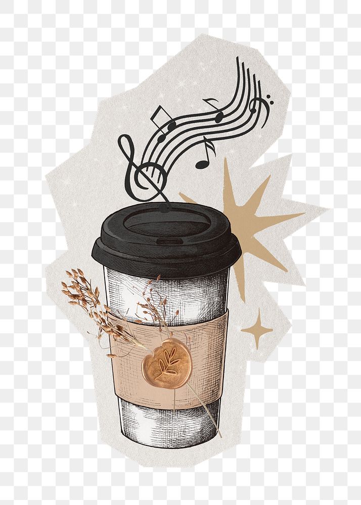 Coffee & music png sticker, paper cut on transparent background
