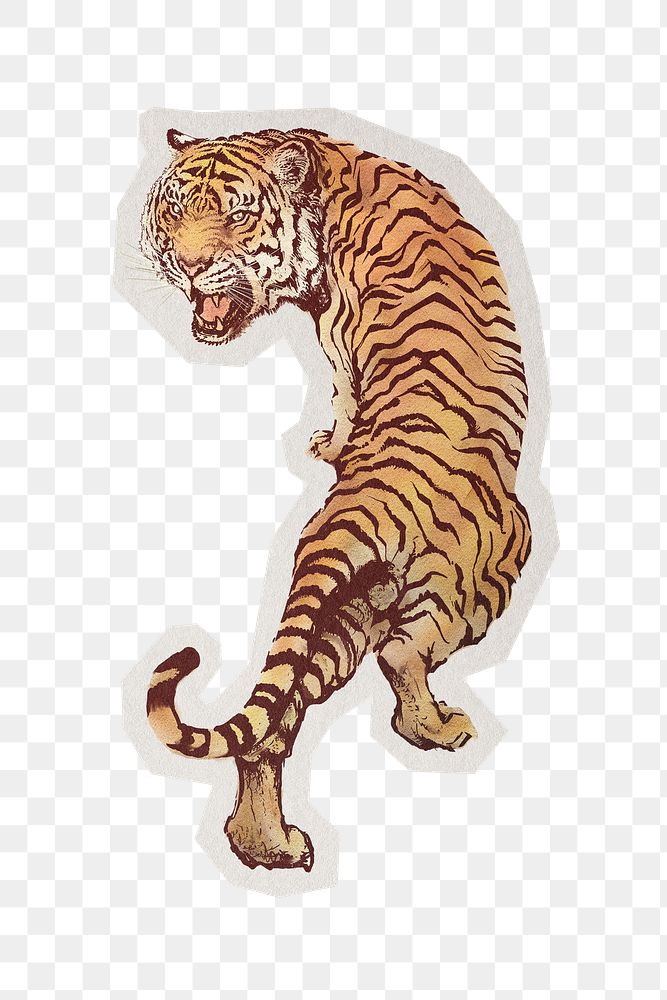 Roaring tiger png illustration sticker, paper cut on transparent background
