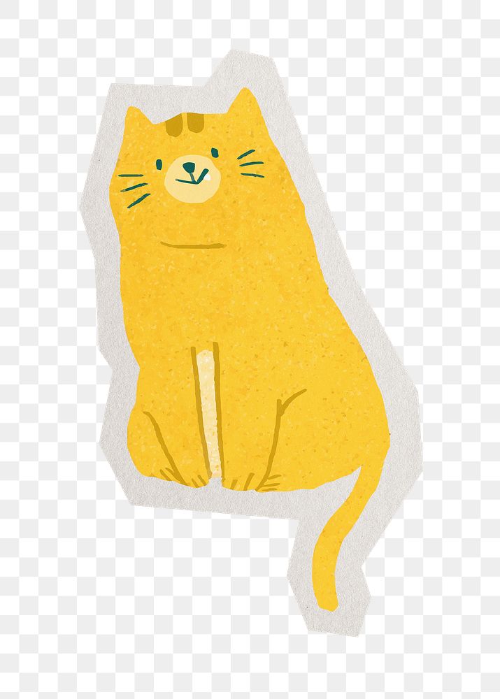 Yellow cat png pet sticker, paper cut on transparent background