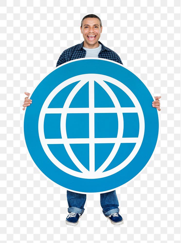 Png Man holding the www symbol, transparent background