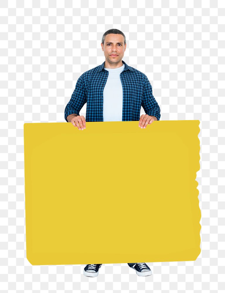 Png Man holding stand together banner, transparent background