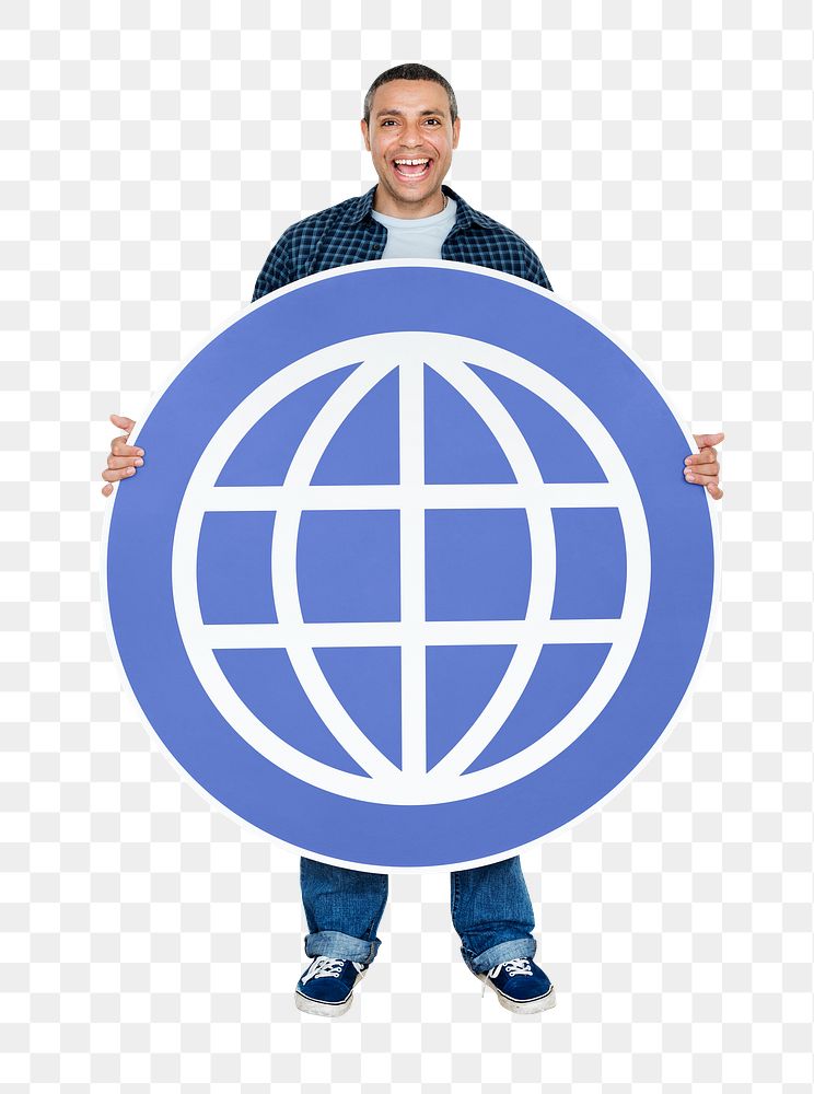 Png Man holding globe icon, transparent background