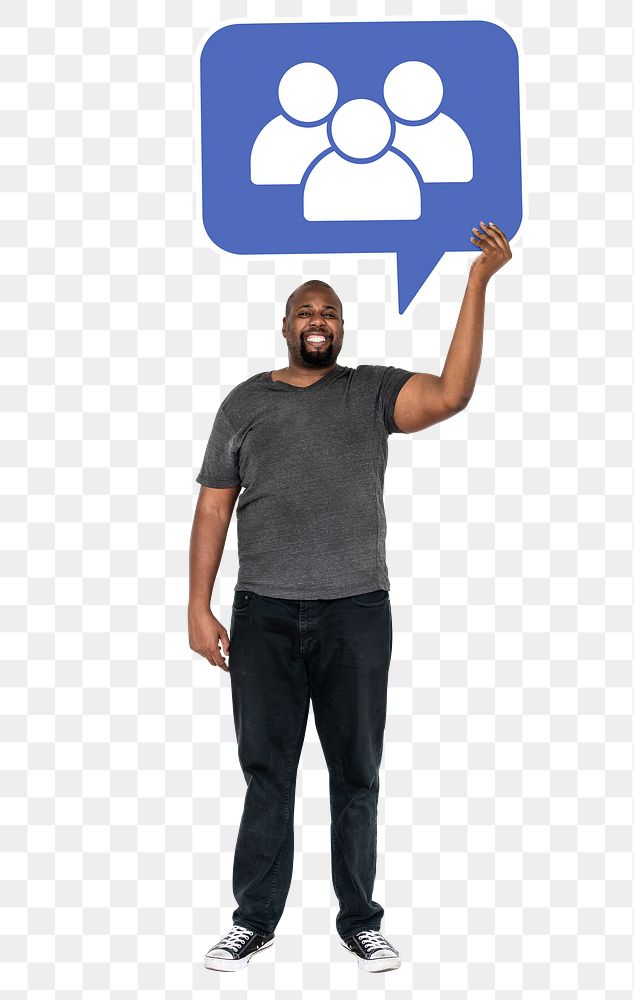 Png Man holding social media community symbol, transparent background