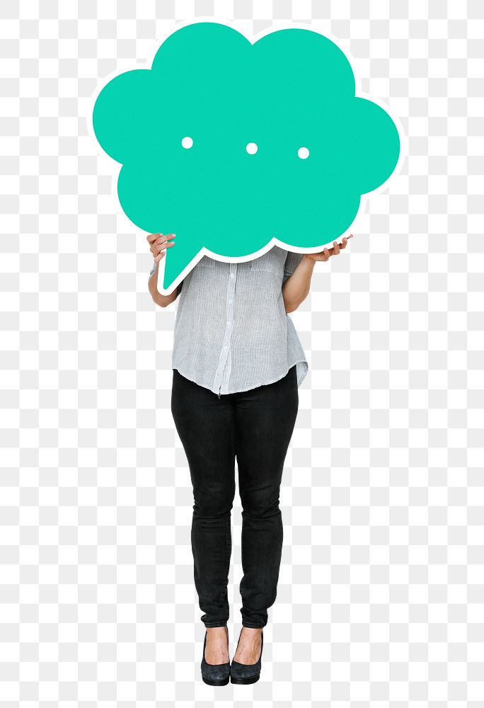 Png Woman holding speech bubble, transparent background