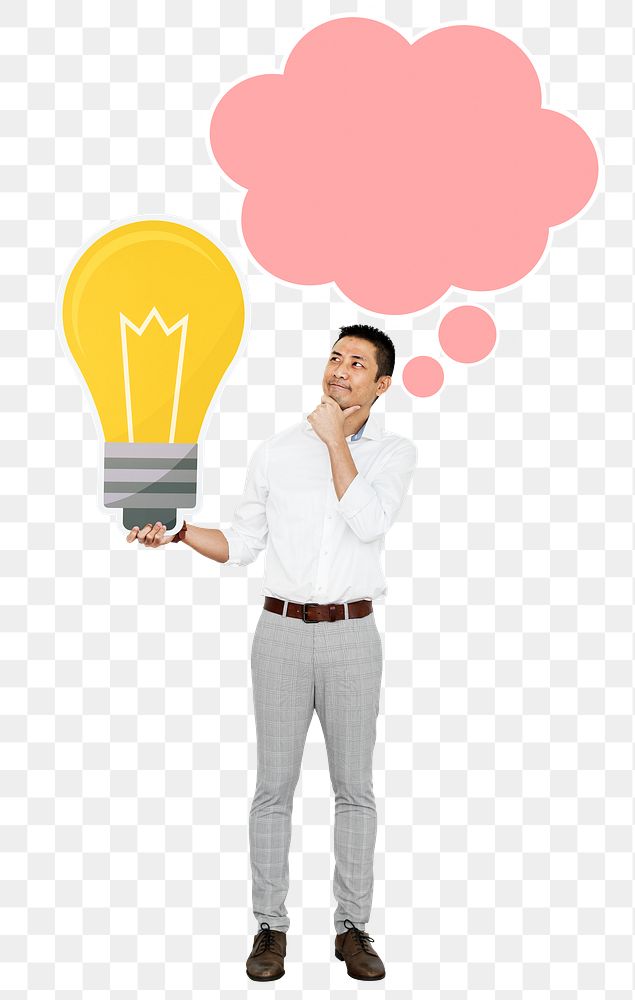 Png Man with light bulb icon and a speech bubble, transparent background