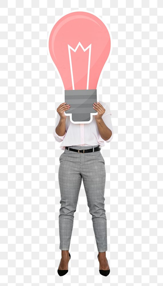 Png Woman with light bulb icon, transparent background