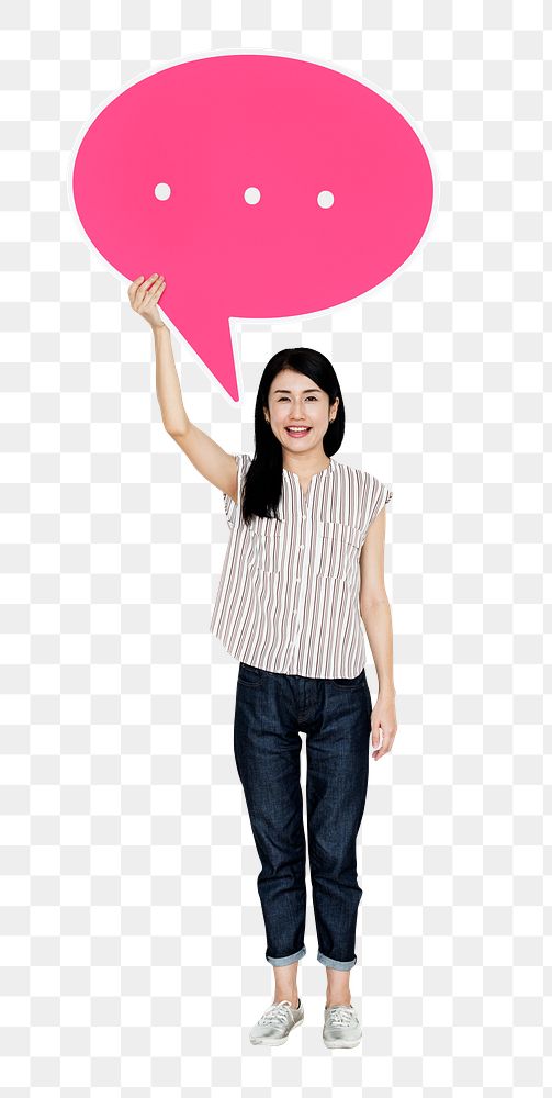 Png Girl holding speech bubble icon, transparent background