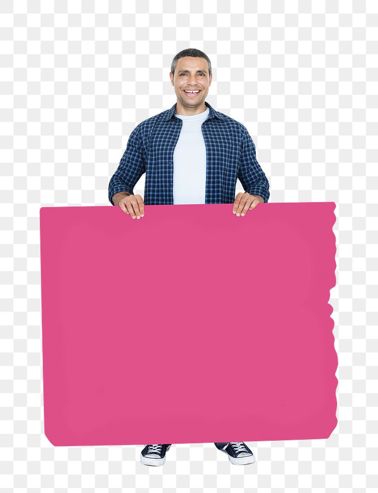 Png Man holding stand together board, transparent background