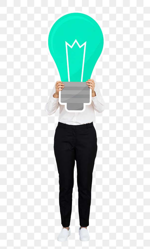 Png Businesswoman holding light bulb, transparent background