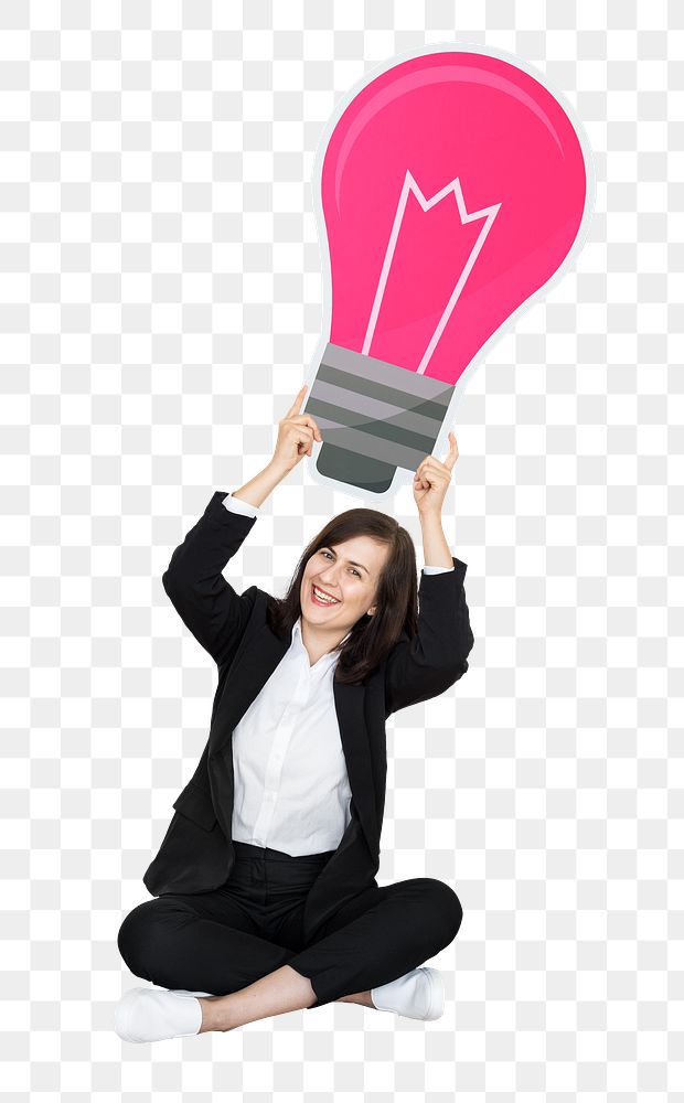Png Businesswoman holding light bulb, transparent background