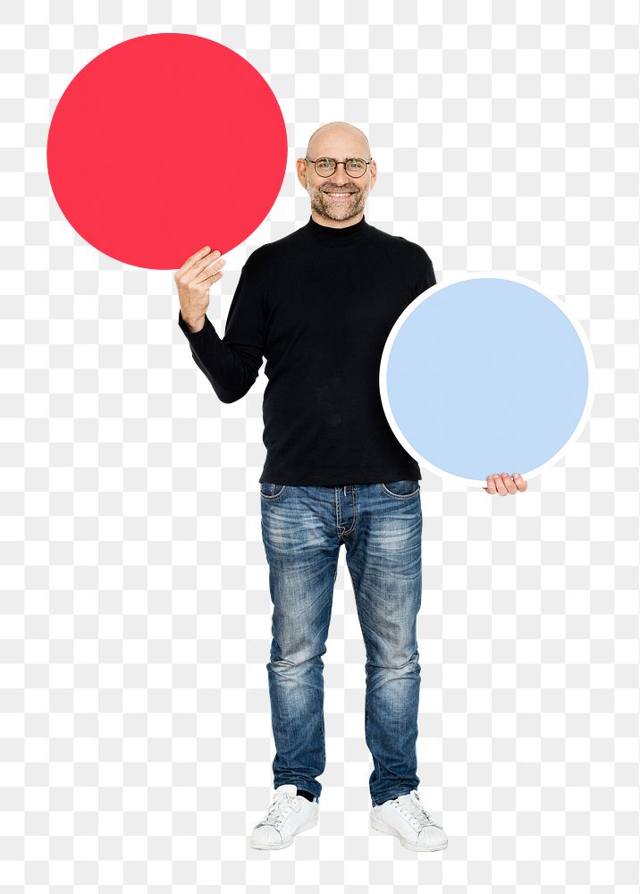 Png Cool entrepreneur holding blank circles, transparent background