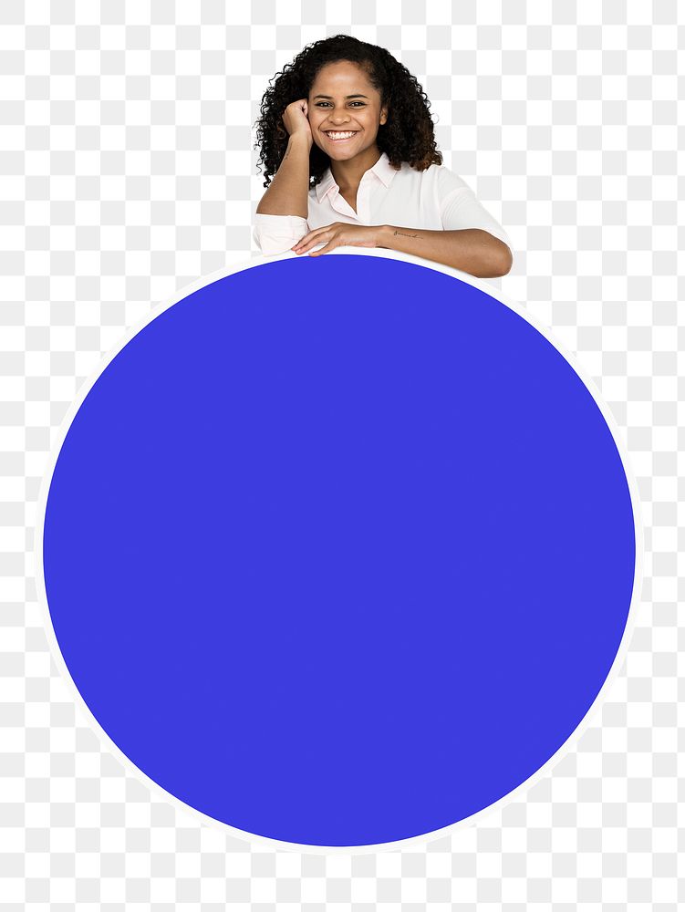 Png Young woman with blank circle, transparent background