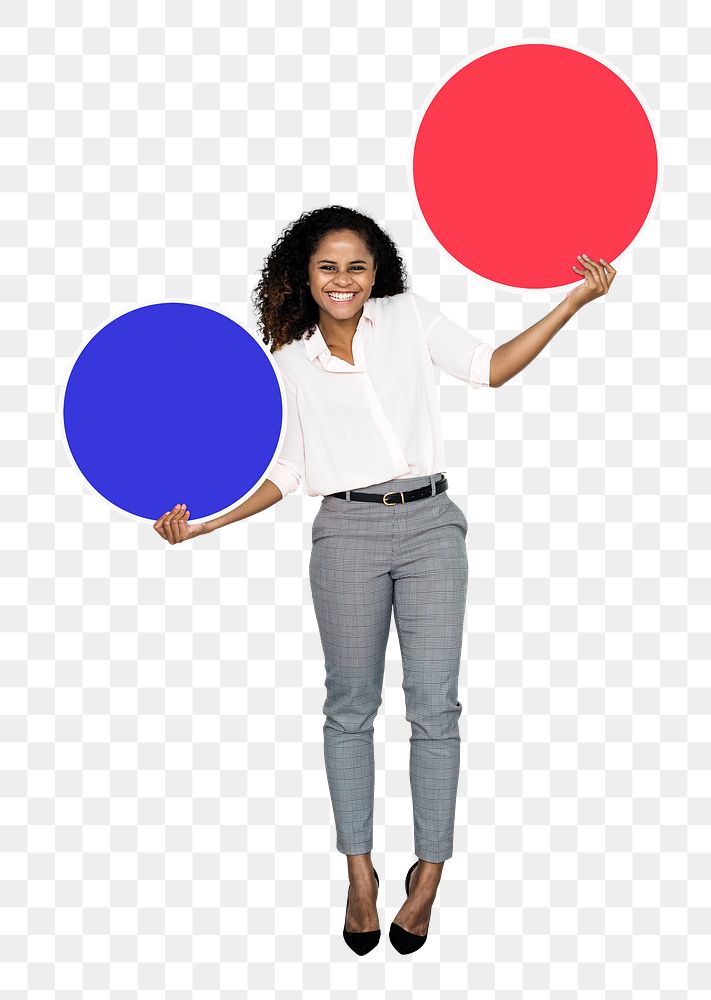 Png Young woman with blank circles, transparent background
