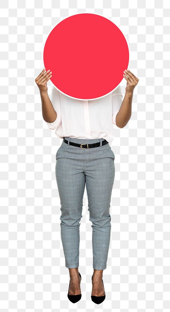 Png Woman covering her face by blank board, transparent background