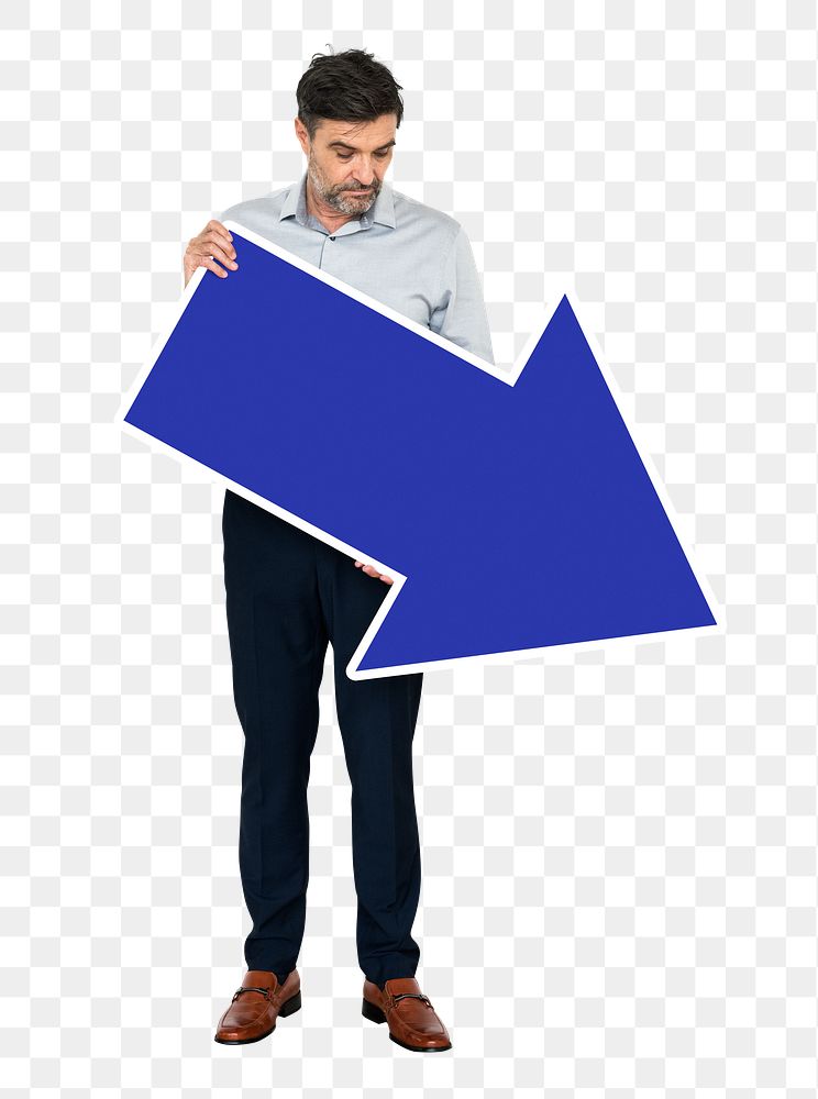 Png Businessman with downward arrow, transparent background