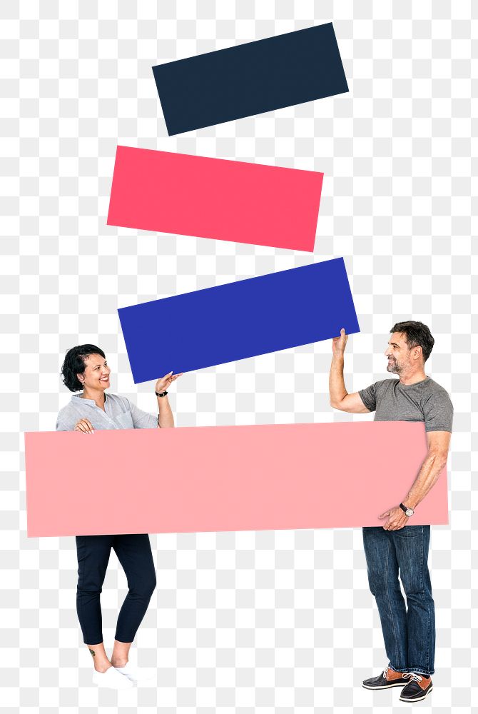 Png Business people holding blank boards, transparent background