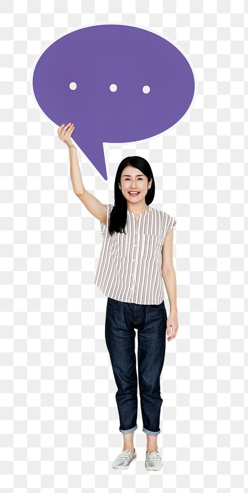 Png Girl holding speech bubble icon, transparent background