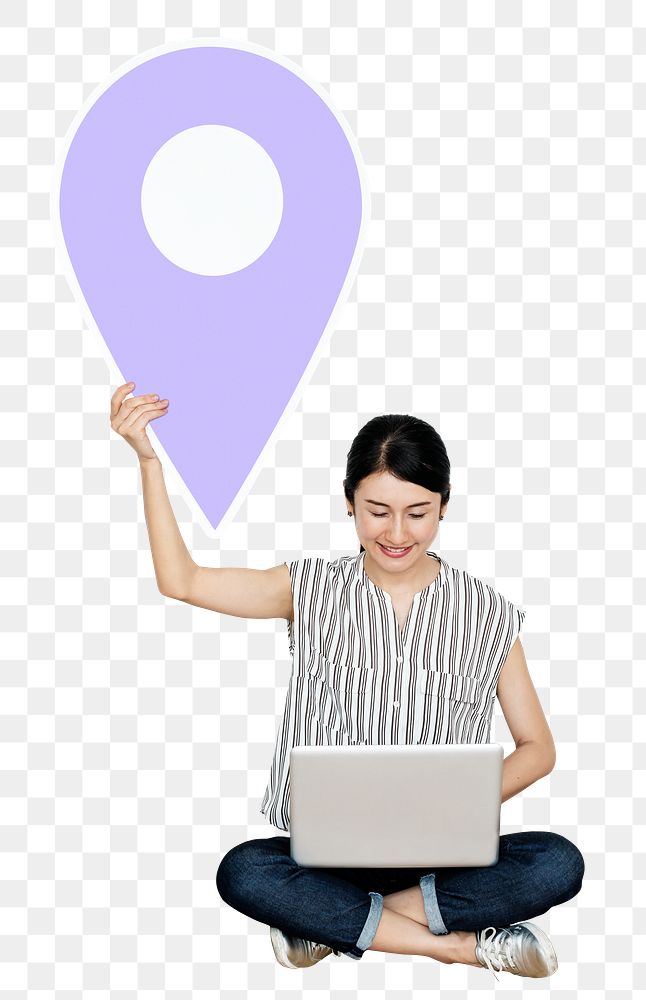 Png Woman holding location pin symbol, transparent background