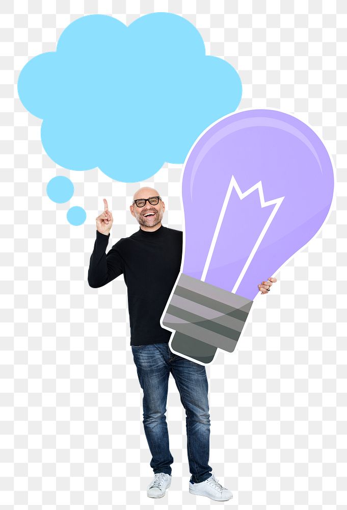 Png Creative man with light bulb symbol, transparent background