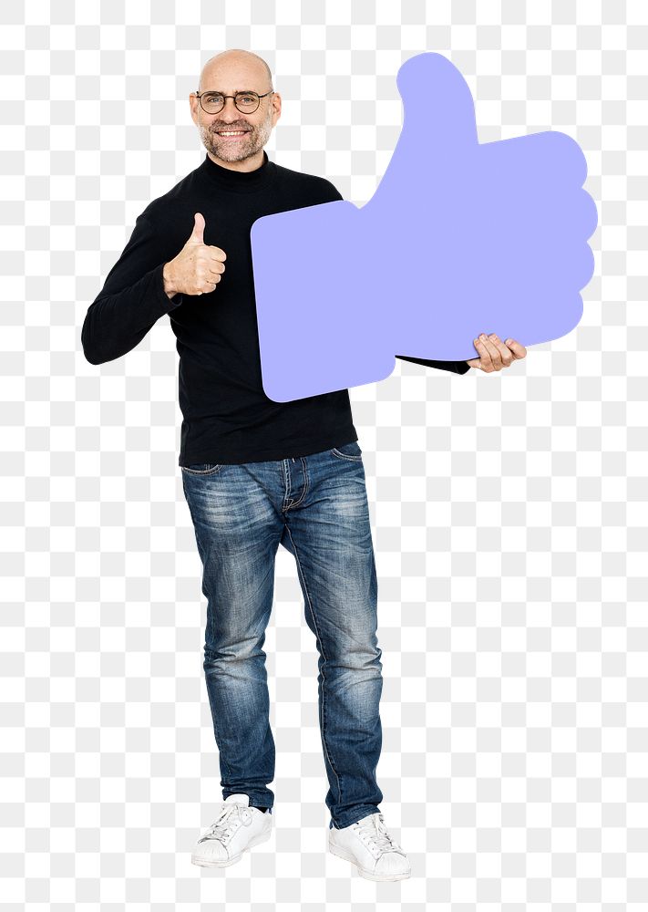 Png Cheerful man showing thumbs up icon, transparent background