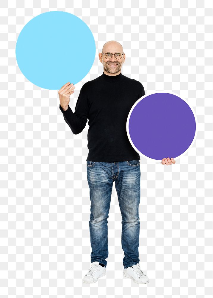 Png Man showing blank blue circle boards, transparent background