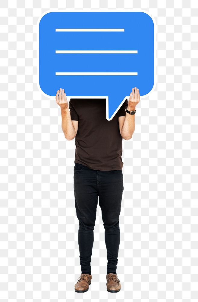 Png Man holding blank speech bubble, transparent background