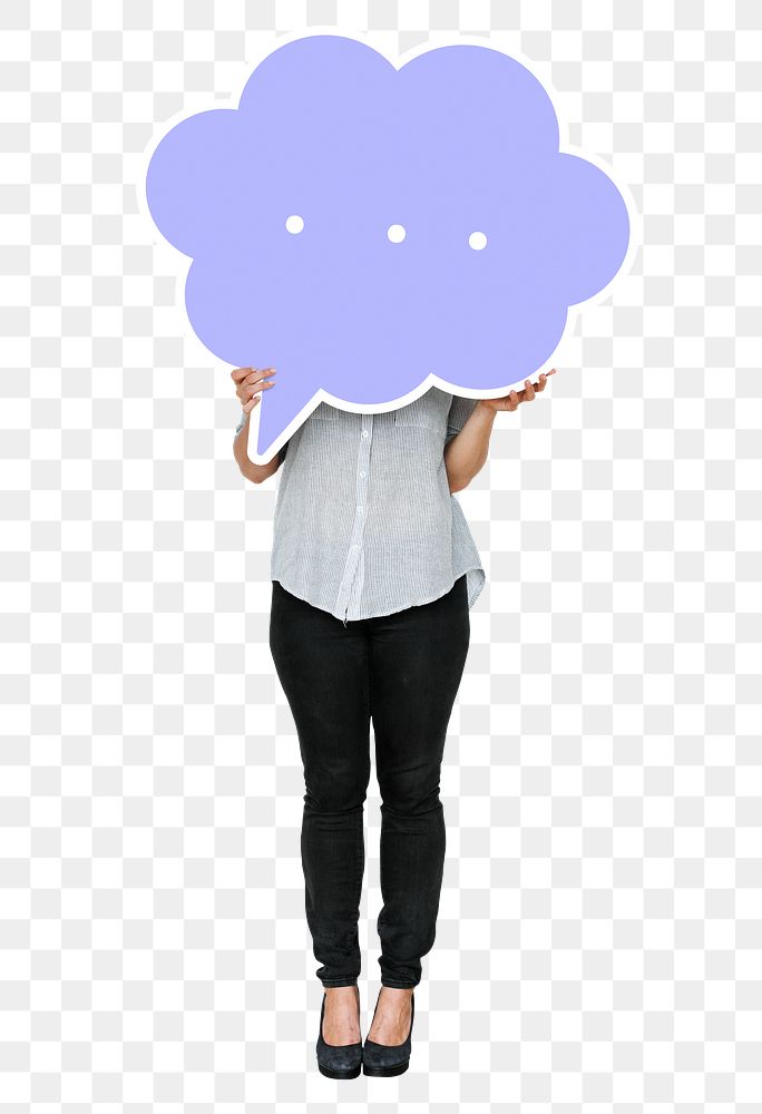 Png Woman holding speech bubble, transparent background
