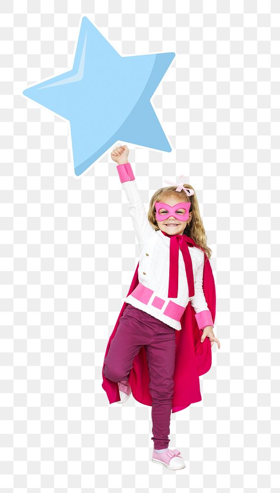 Png superhero girl with  star icon, transparent background