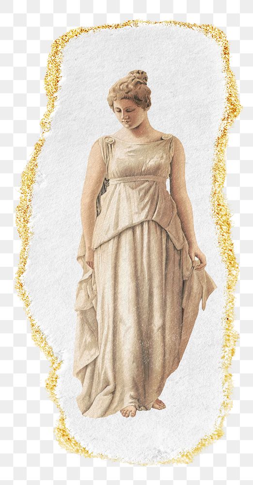 PNG Greek female statue, ripped paper transparent background. Remixed by rawpixel.