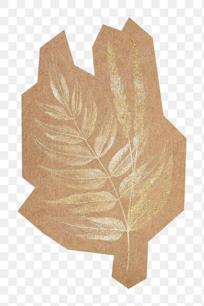 Golden fern leaves png, cut out paper element, transparent background