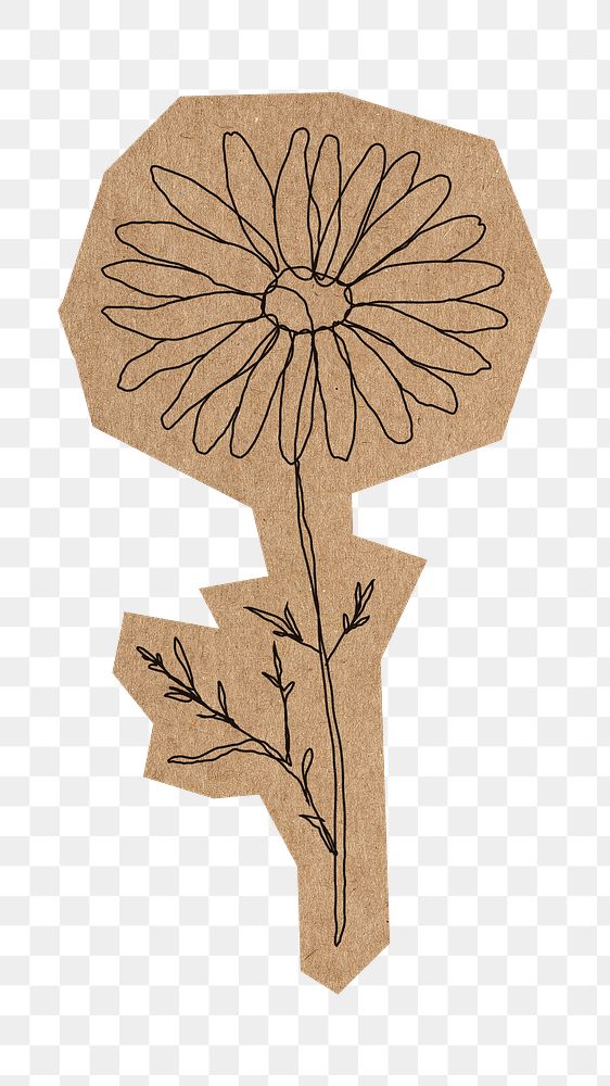 Hand drawn flower png, cut out paper element, transparent background