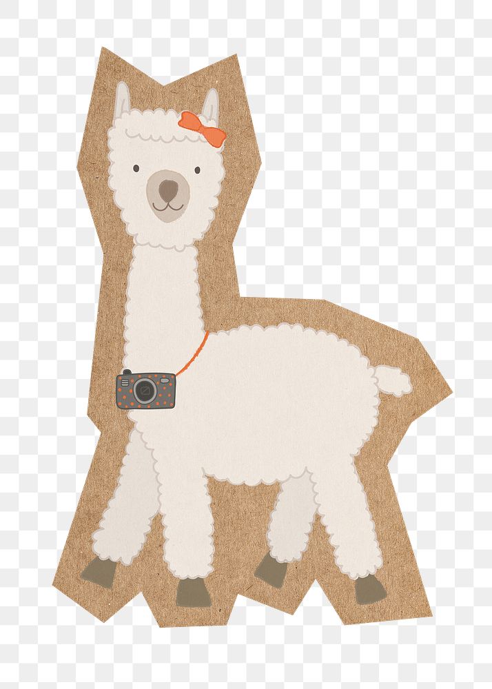 Adorable alpaca png, cut out paper element, transparent background