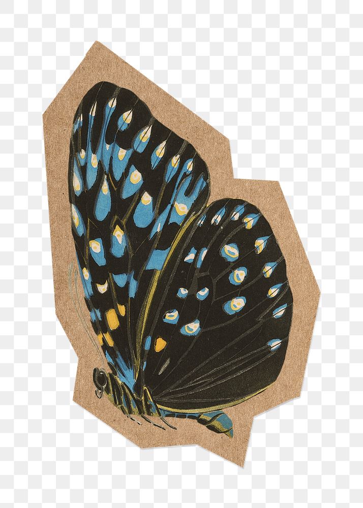 Blue spotted butterfly png, cut out paper element, transparent background