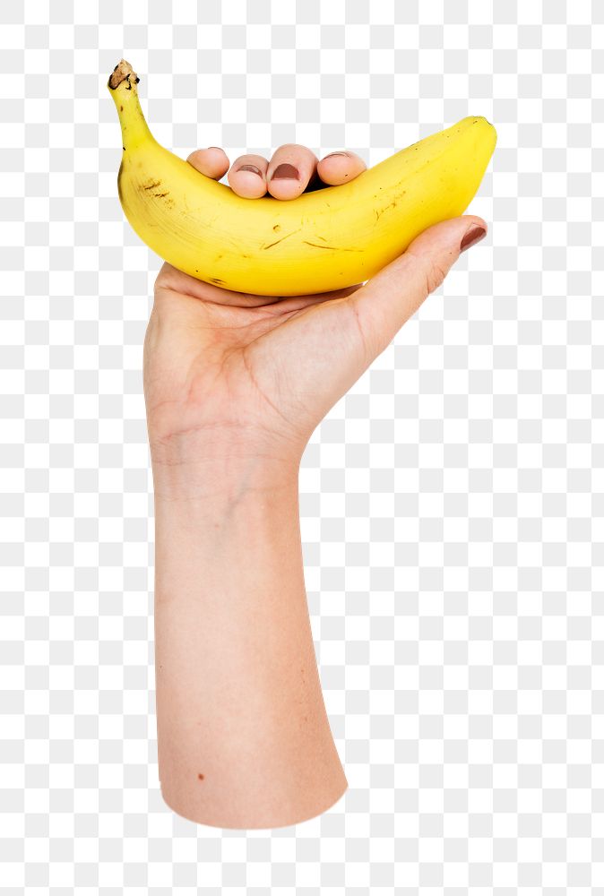 Hand holding png banana transparent background