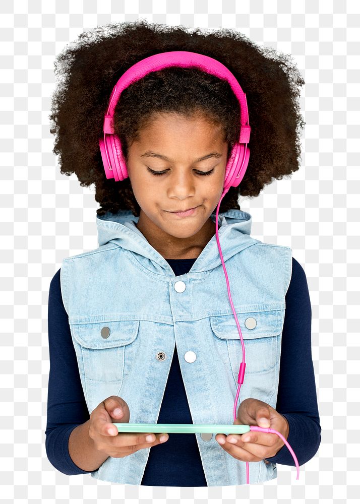 PNG Girl with headphones, collage element, transparent background