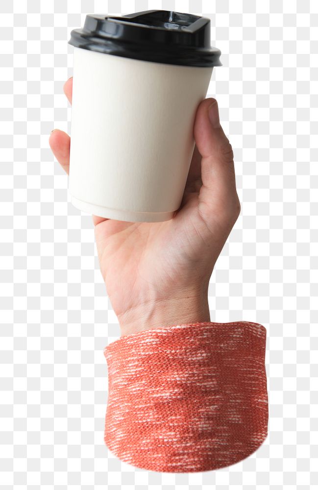 Hand holding png coffee cup transparent background