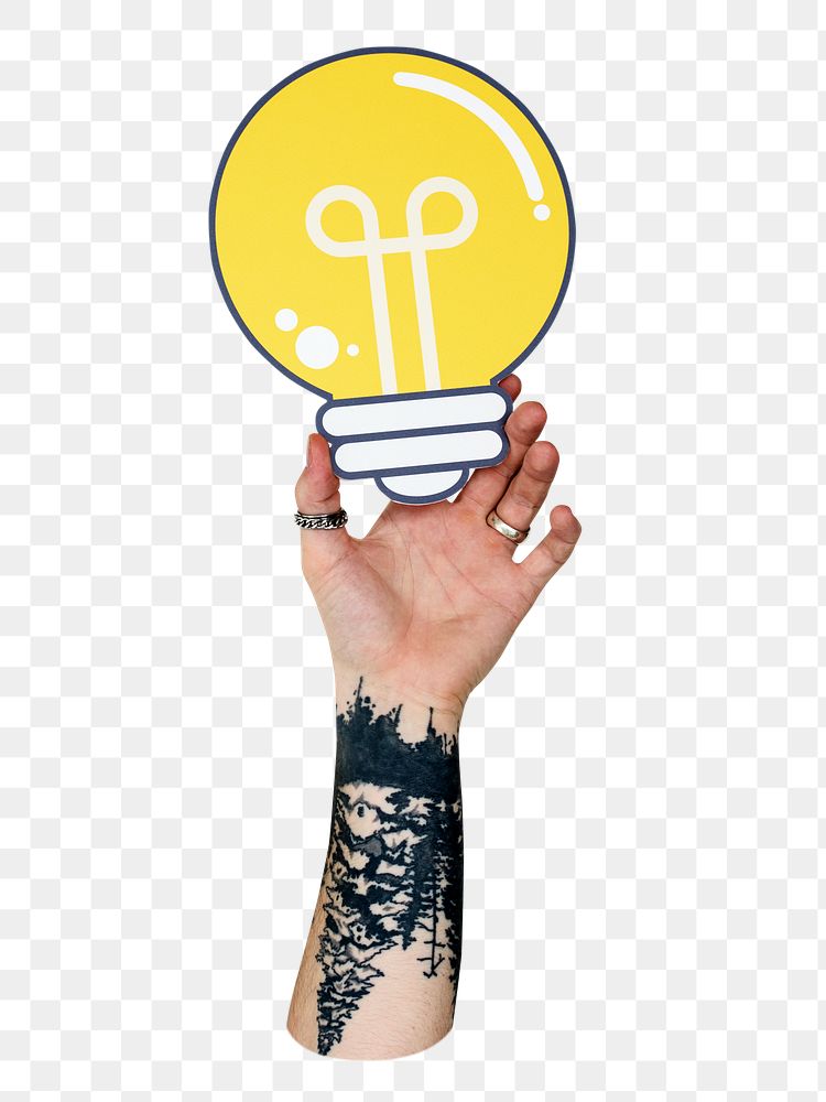 Hand holding png light bulb transparent background