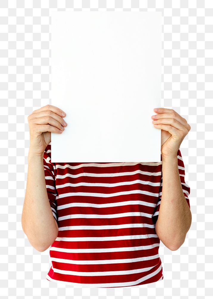 Woman holding placard png element, transparent background