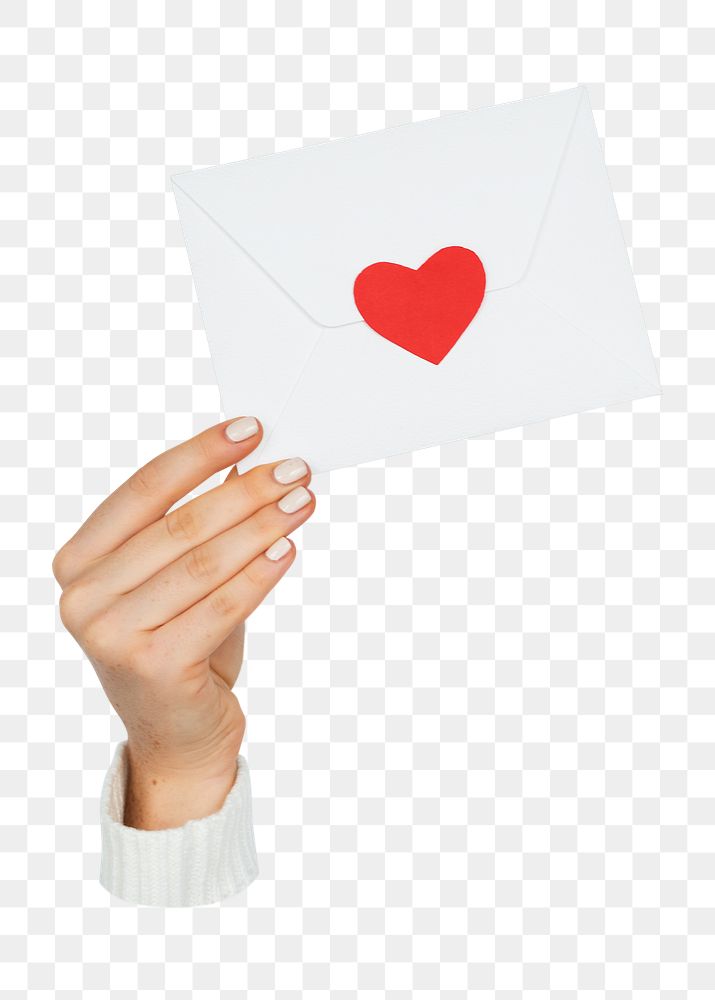 Hand holding png love letter transparent background