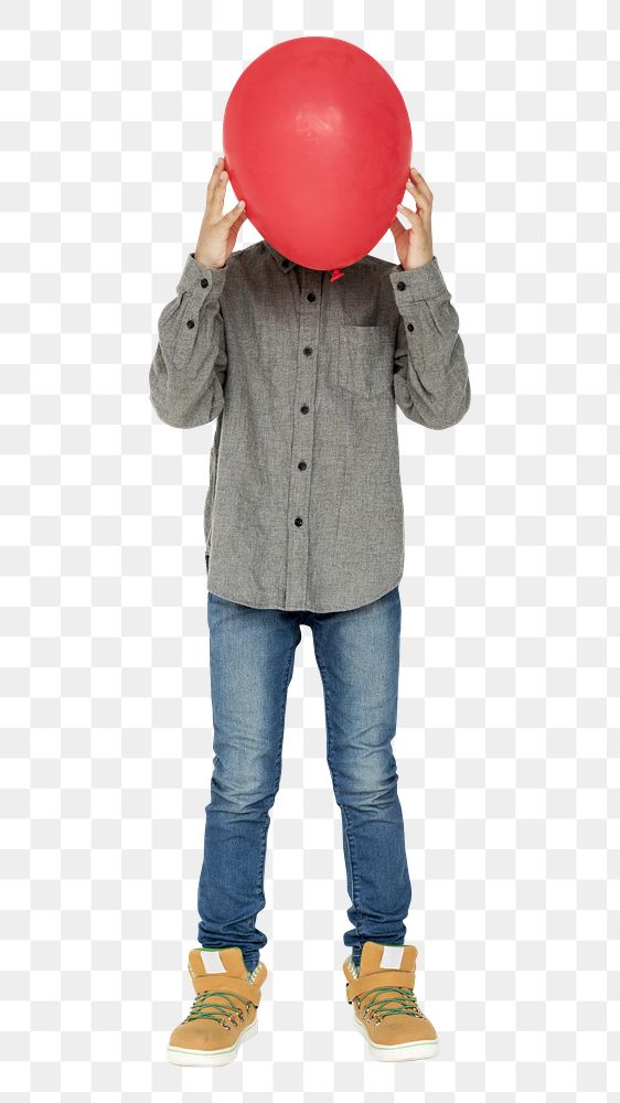 Red balloon boy png, transparent background