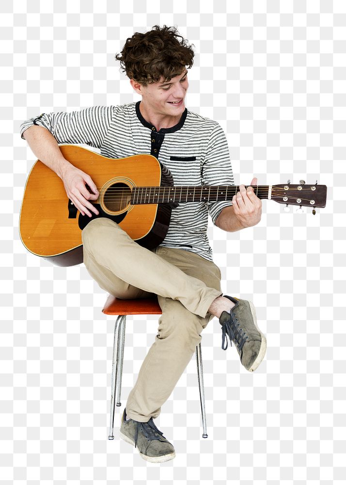 Young guitarist png, transparent background