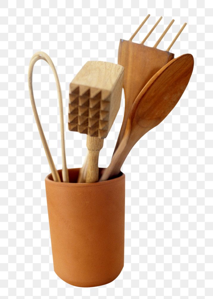 Png wooden kitchen tools, isolated image, transparent background