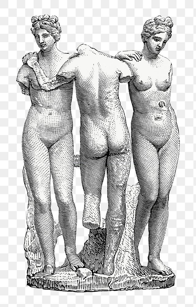 The Three Graces png vintage sticker, transparent background