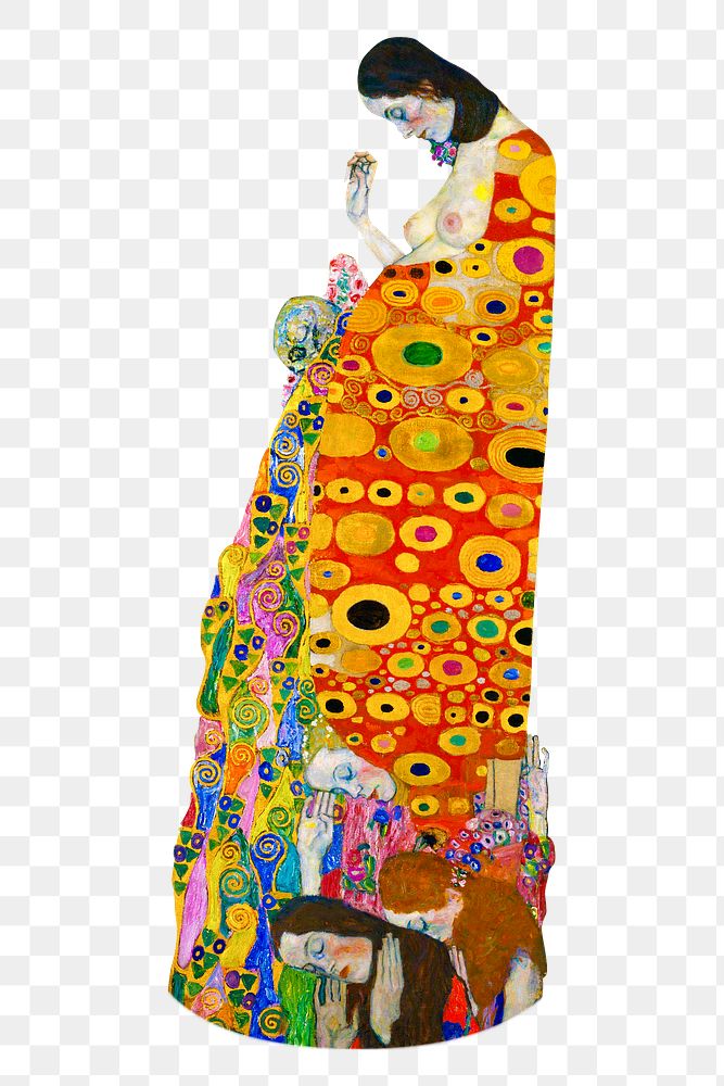 Hope II, pregnant woman png, transparent background, remixed by rawpixel from artwork by Gustav Klimt.