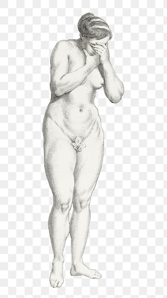 Nude woman png vintage illustration collage element on transparent background