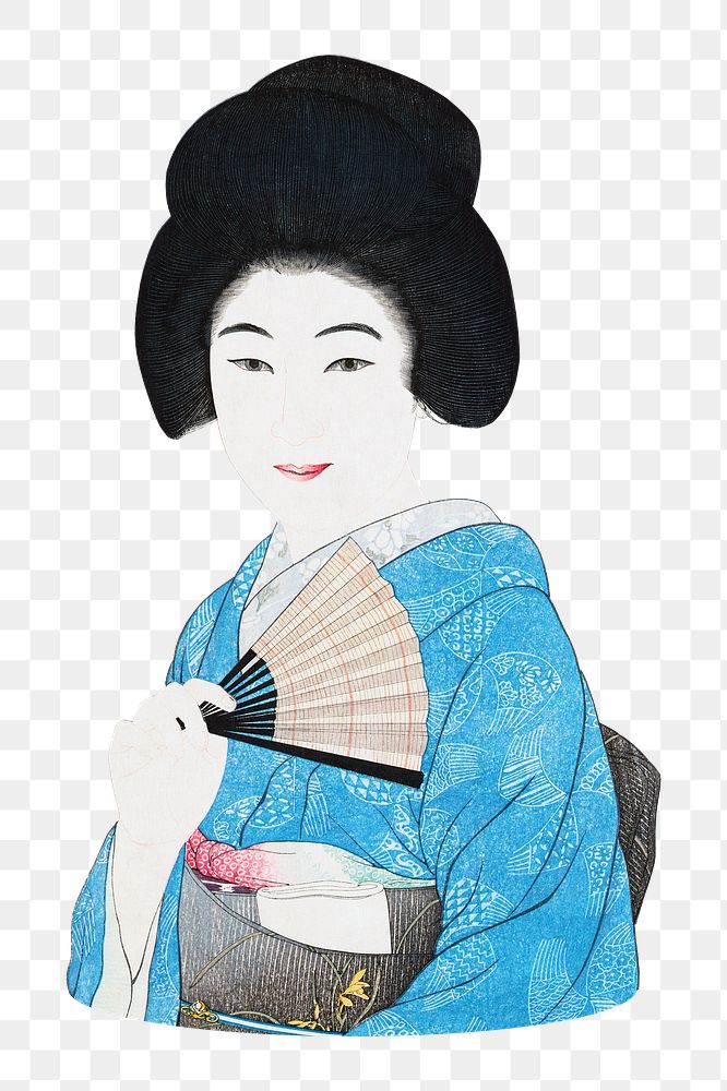 Japanese woman png vintage illustration, transparent background. Famous artwork by Yamanaka Kodō, remixed by rawpixel.